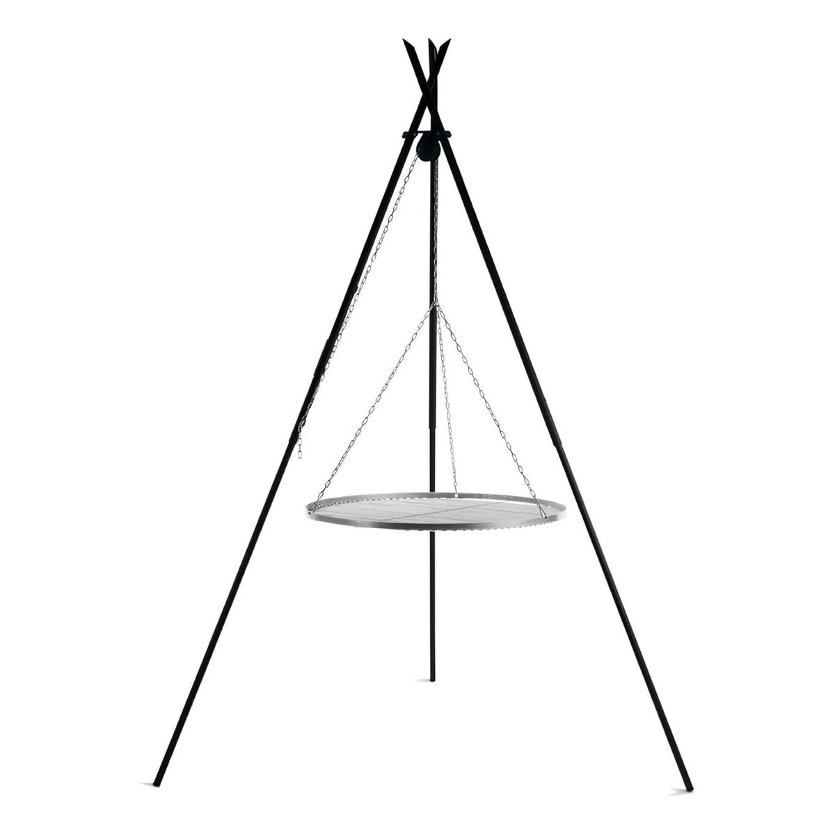 CookKing Schwenkgrill Tipi 210 cm – dreibeiniges Gestell mit überkreuzten Stäben und aufgehängtem Grillrost