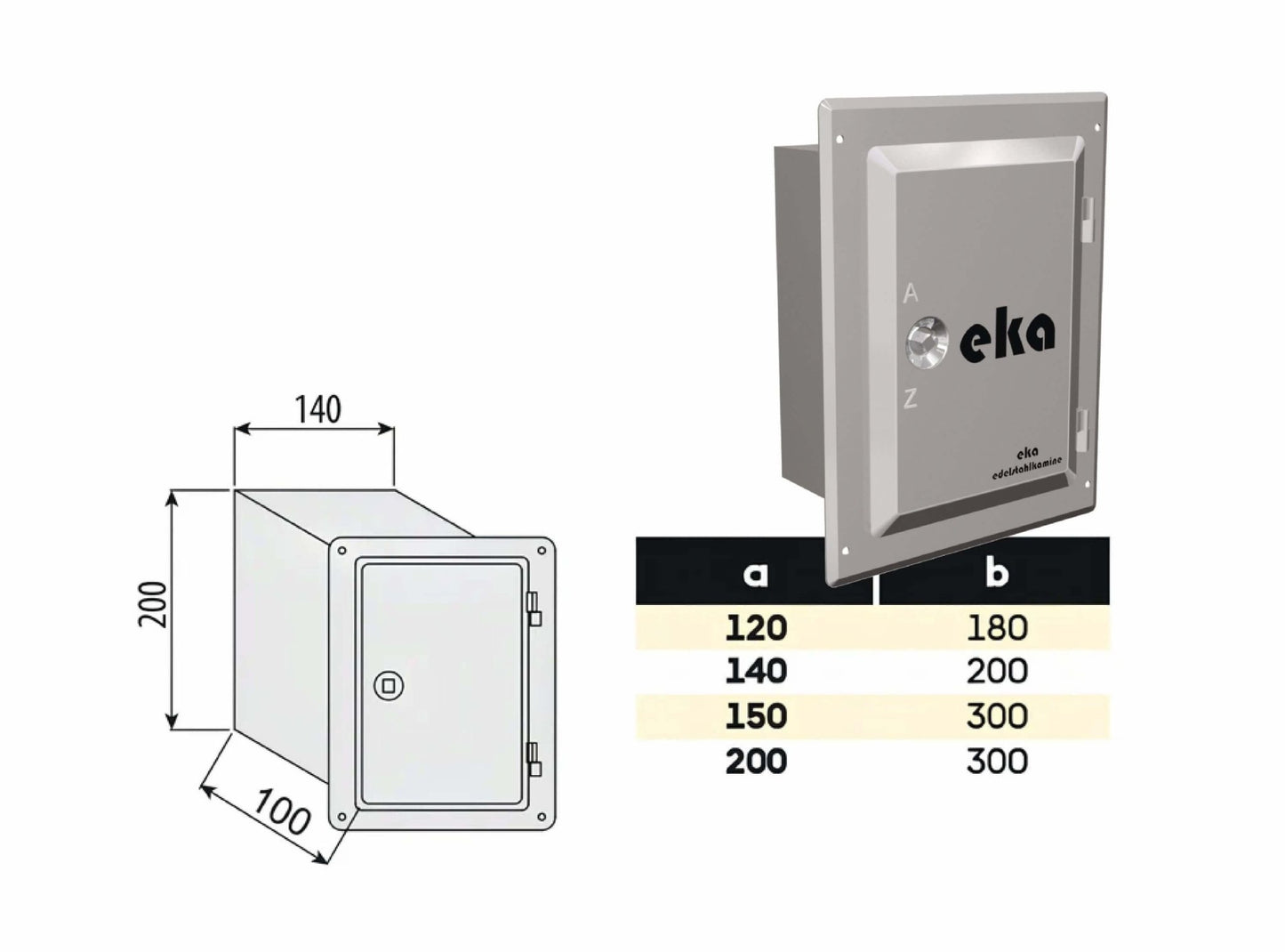 Edelstahltür mit Putzrahmen 100 mm - einwandig - eka edelstahlkamine complex E