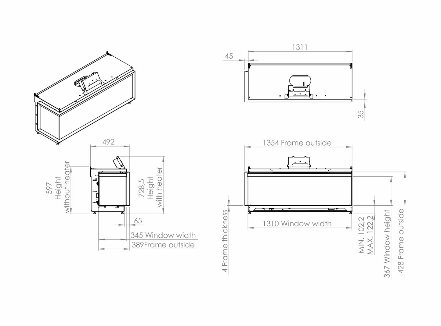 Elektrokamin Kalfire E-one 130C Technische Daten - ofenerlebnis.de