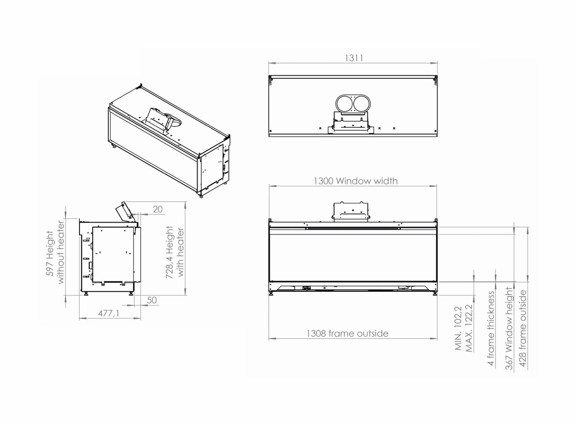Elektrokamin Kalfire E-one 130F Technische Daten - ofenerlebnis.de