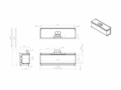 Elektrokamin Kalfire E-one 160S Technische Zeichnung - ofenerlebnis.de