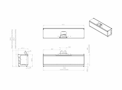 Elektrokamin Kalfire E-one 190F Technische Zeichnung - ofenerlebnis.de