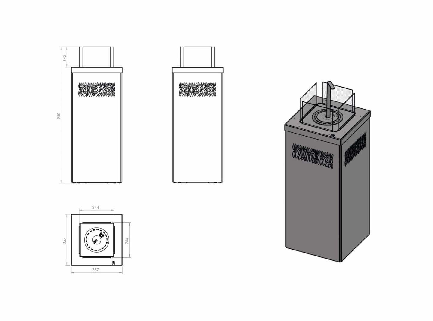 Biokamin Hitze Karif Maße