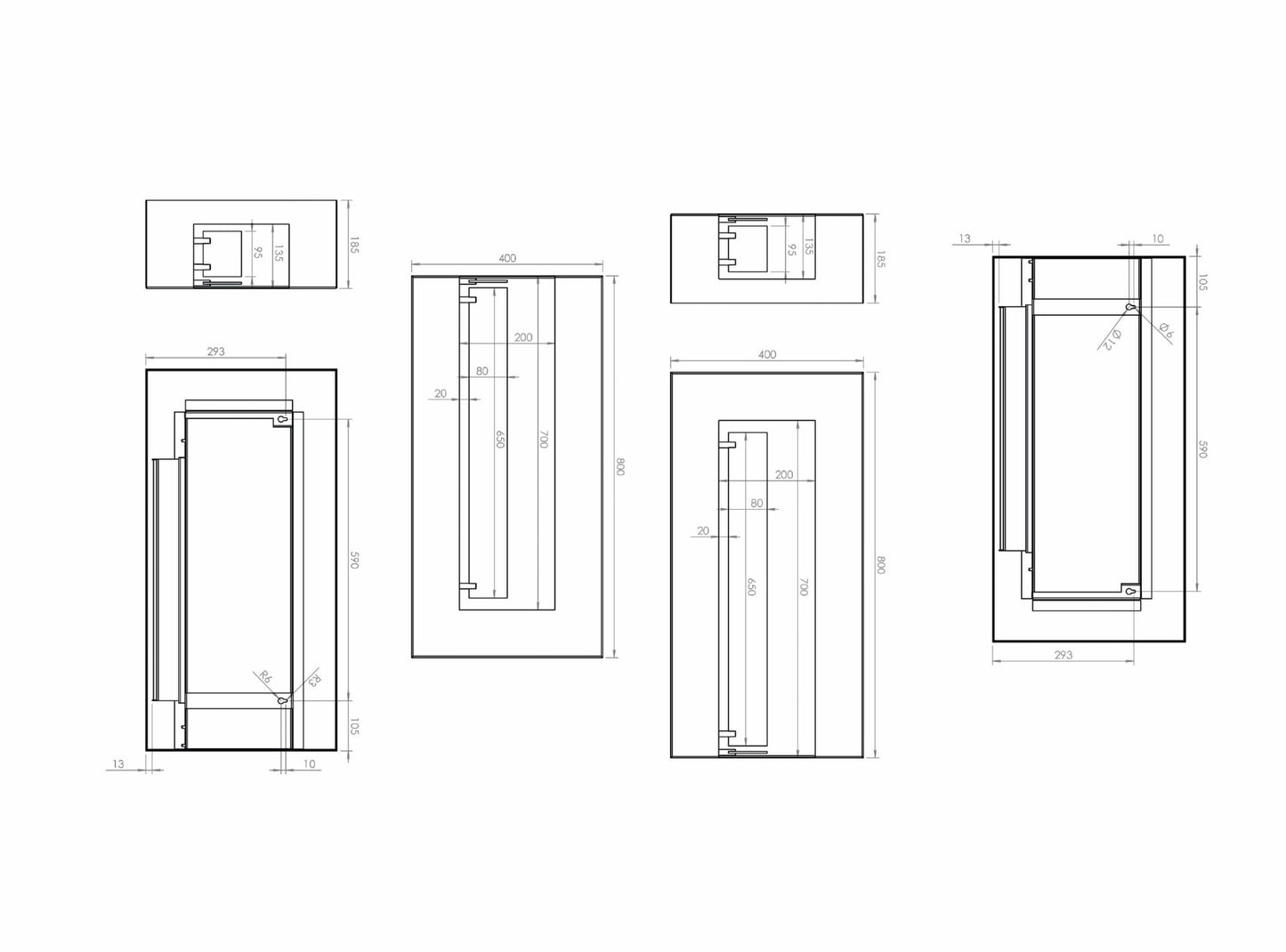 Wandkamin Biokamin Hitze Blues R Maße