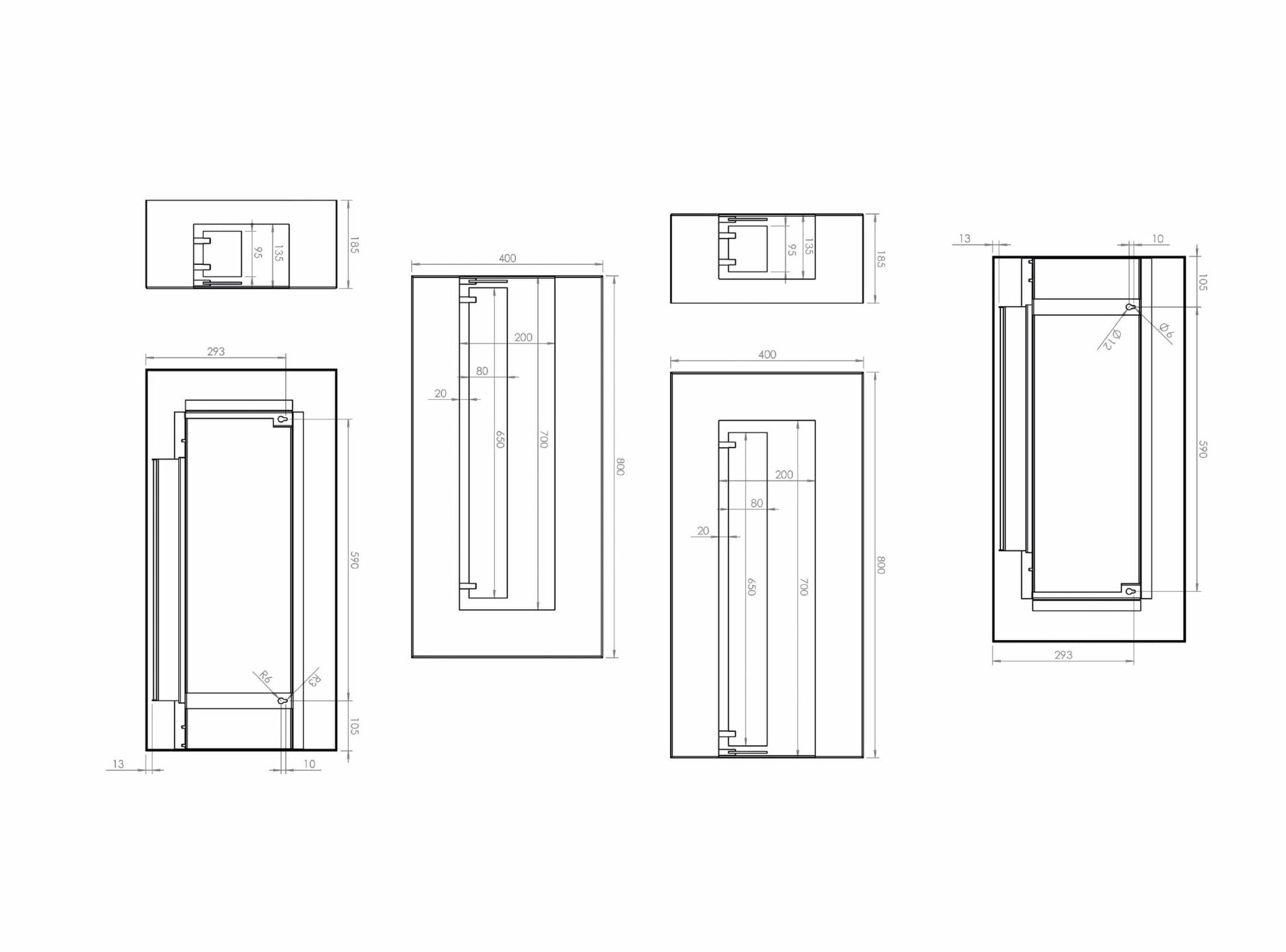 Wandkamin Biokamin Hitze Blues R Maße