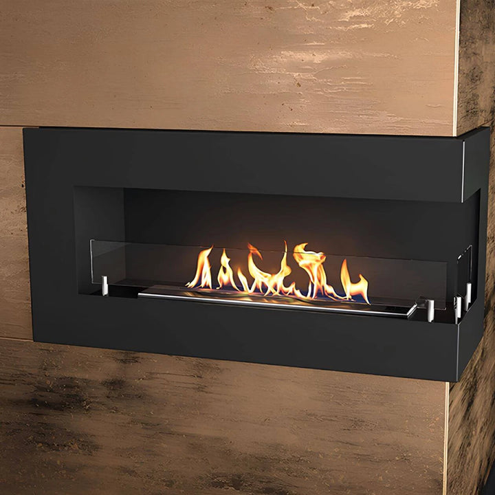 Ethanol Wandkamin Hitze Soul R – Brennender Eckkamin an einer hellen Wand