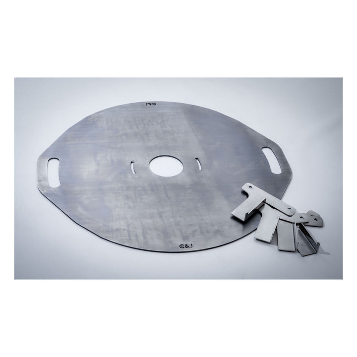 Feuerplatte aus 5 mm Stahl für Outdooröfen – Plancha- & Grillplatte Ø 800 mm mit Halterungen – Feuerplatte mit Griffen und Befestigungsteilen