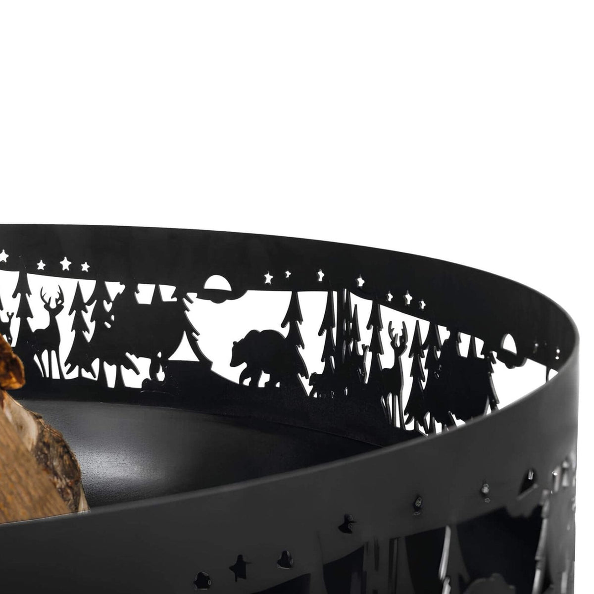 Feuerschale CookKing Forest 80 cm – Detail der Schalenwand mit Wald- und Tiermotiven