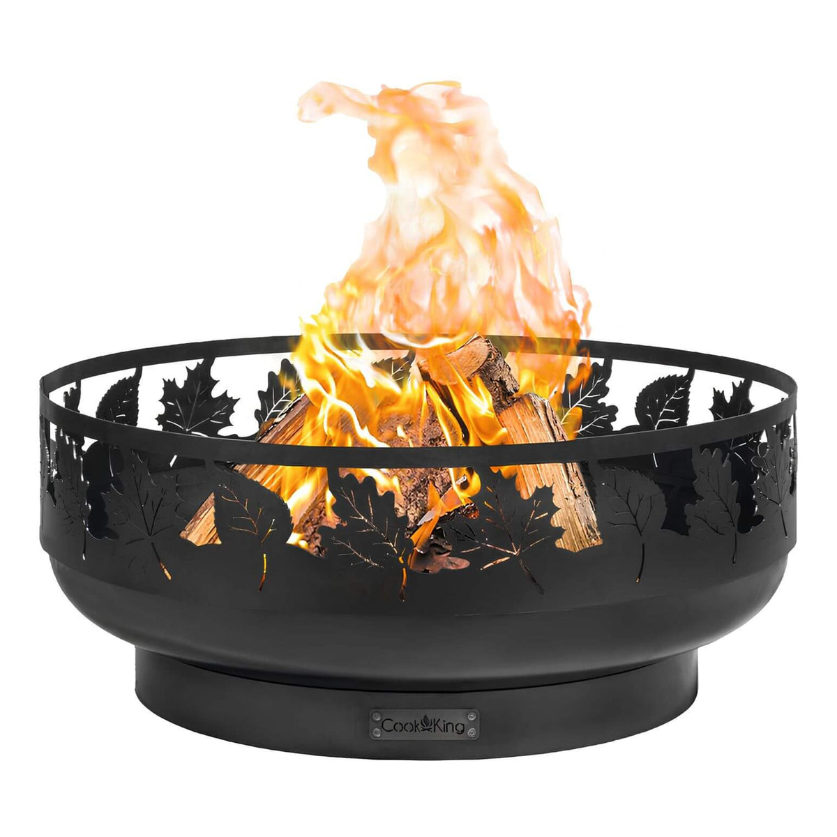 Feuerschale CookKing Toronto 80 cm – Feuerschale mit brennenden Holzscheiten auf weißem Hintergrund