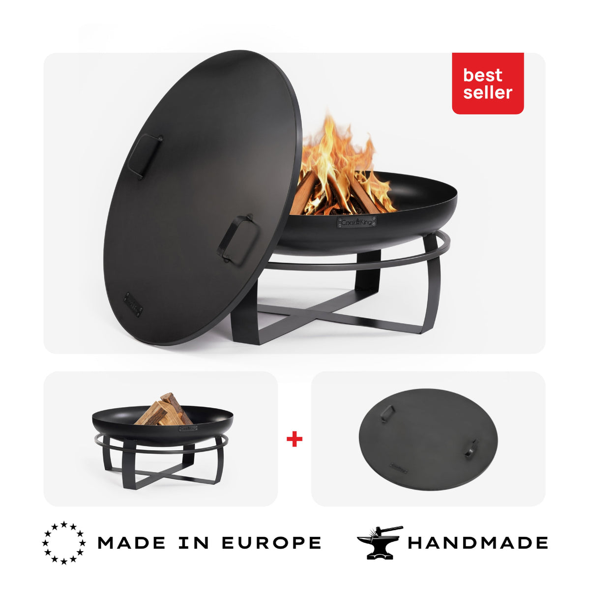 Feuerschale CookKing Viking 80 cm + Deckel 81,5 cm – Übersicht des Sets aus Feuerschale und Deckel