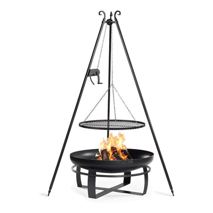 Feuerschale Viking 80 cm + Schwenkgrill 180 cm mit Kurbel + Grillrost aus Rohstahl 70 cm – Feuerschale unter einem Schwenkgrill