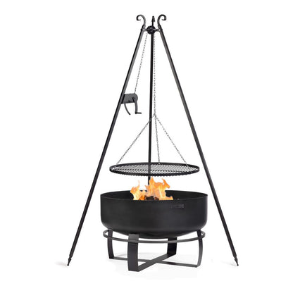 Feuerschale Viking XXL 80 cm + Schwenkgrill 180 cm mit Kurbel + Grillrost aus Rohstahl 70 cm – Tiefe Feuerschale unter einem Schwenkgrill