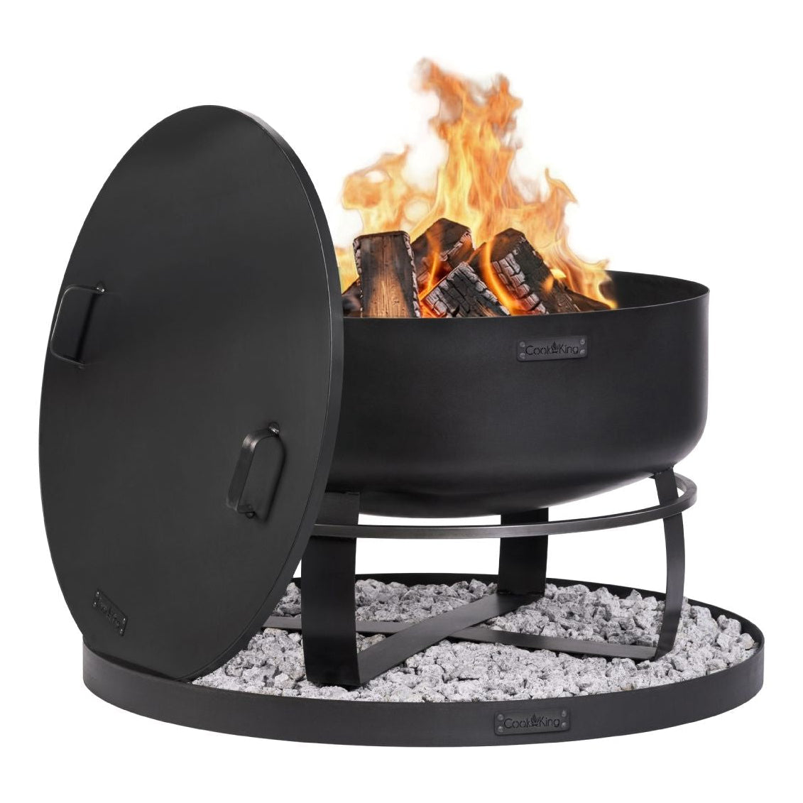 Feuerschale XXL Viking 80 cm + Deckel + Feuerschalenbasis rund – Tiefe Feuerschale mit Deckel und Bodenplatte
