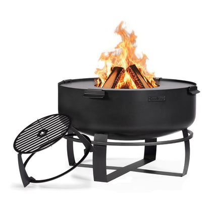 Feuerschale XXL Viking 80 cm + Grillplatte (4 Griffe) und hohem Grillrost – Tiefe Feuerschale mit Grillplatte und Rost