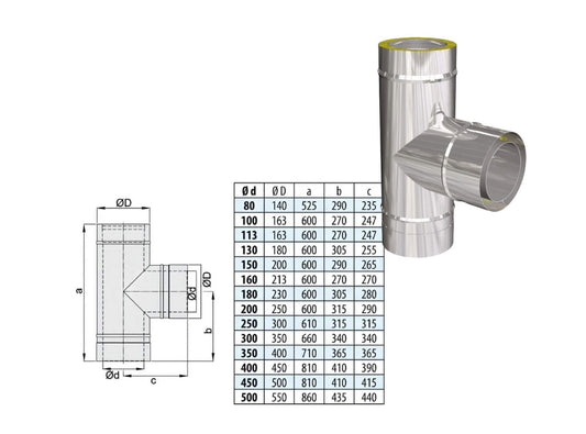 Feuerungsanschluss 90° Hochtemperatur - doppelwandig - eka edelstahlkamine complex D