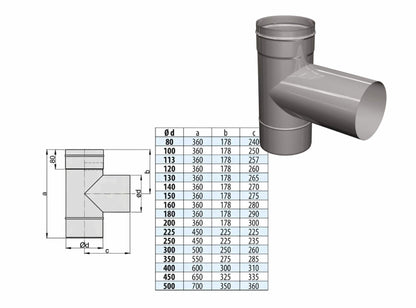 Feuerungsanschluss 90° Hochtemperatur - einwandig - eka edelstahlkamine complex E