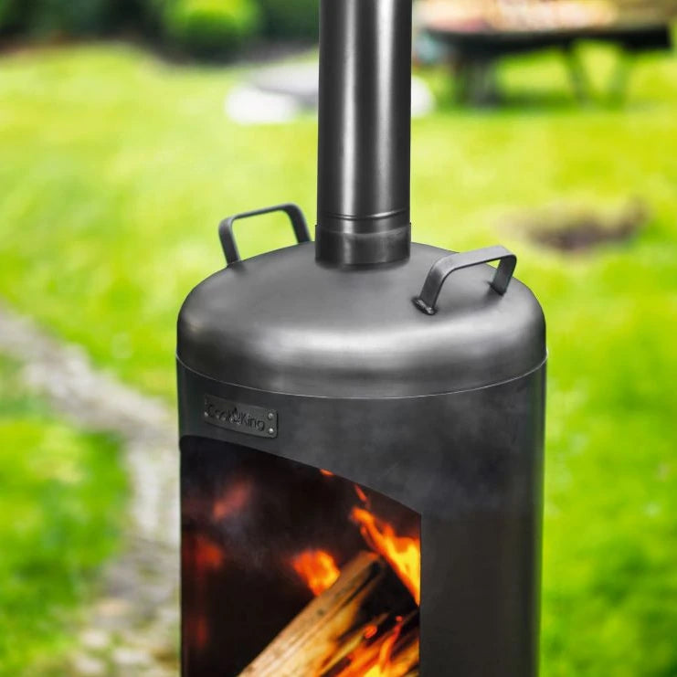 CookKing Gartenofen Faro – Detail von Rohransatz, Griffen und Feueröffnung