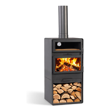 CookKing Gartenofen Vento mit Backofen und Doppelglas – Gartenofen mit Backfach, verglaster Feuerraumtür und Holzablage