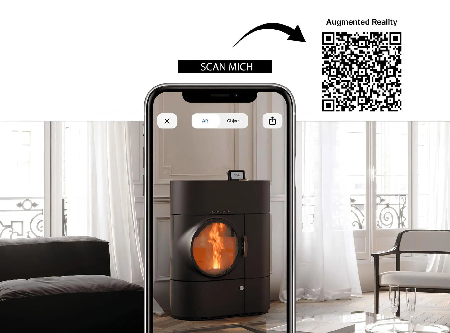 Hybridofen Austroflamm Clou Duo argumented reality, AR - Ofenerlebnis.de
