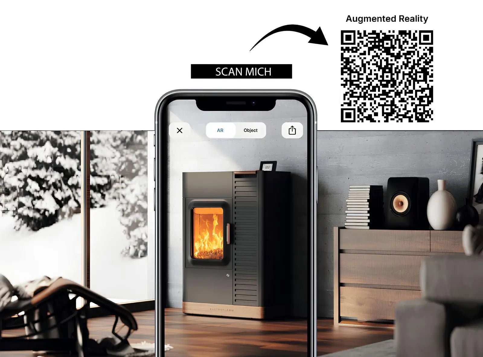 Hybridofen Austroflamm Mo Duo Argumented Reality, AR, - ofenerlebnis.de