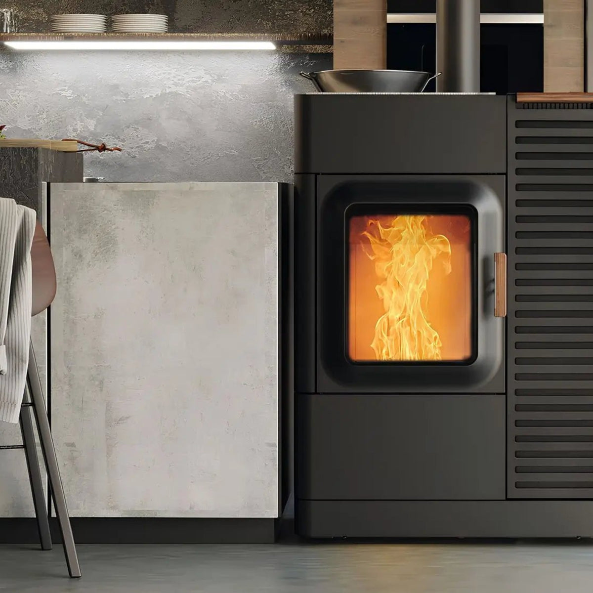 Hybridofen Austroflamm Mo Duo Cook im Wohnraum