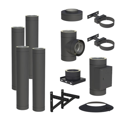 Jeremias DW-BLACK Edelstahlschornstein-Bausatz 4 m – dargestellter Lieferumfang