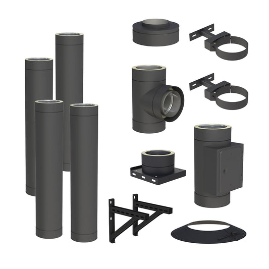 Jeremias DW-BLACK Edelstahlschornstein-Bausatz 4 m – dargestellter Lieferumfang