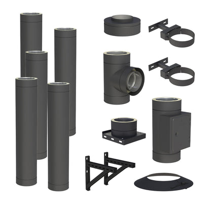 Jeremias DW-BLACK Edelstahlschornstein-Bausatz 5 m – dargestellter Lieferumfang