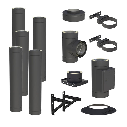 Jeremias DW-BLACK Edelstahlschornstein-Bausatz 5 m – dargestellter Lieferumfang