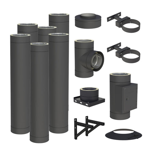Jeremias DW-BLACK Edelstahlschornstein-Bausatz 6 m – dargestellter Lieferumfang