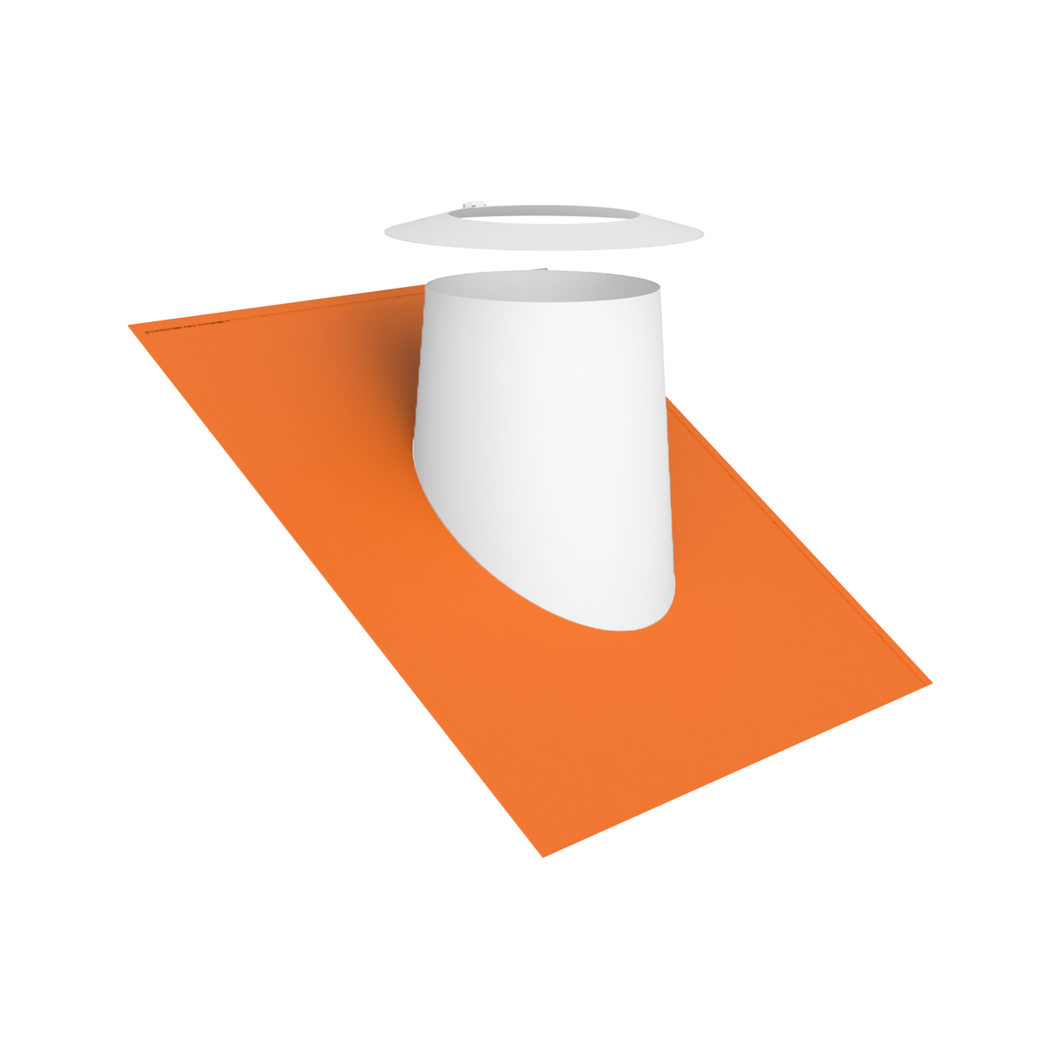 Jeremias DW-WHITE Dachdurchführung 26–35° mit Elastomerrand ziegelrot und Wetterkragen – Weiß, RAL 9010