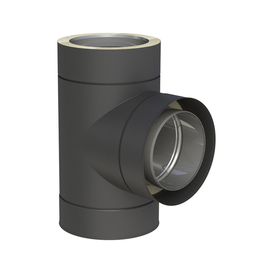 Jeremias DW-BLACK T-Anschluss 90° mit Wassernase – Schwarz, RAL 9011