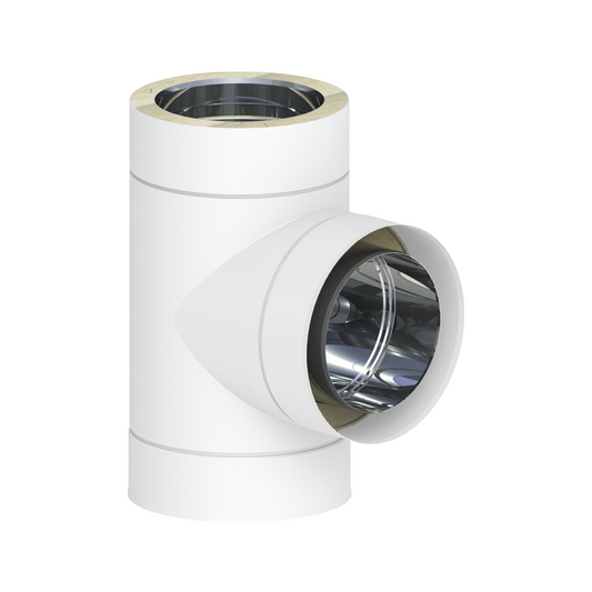 Jeremias DW-WHITE T-Anschluss 90° mit Wassernase – Weiß, RAL 9010