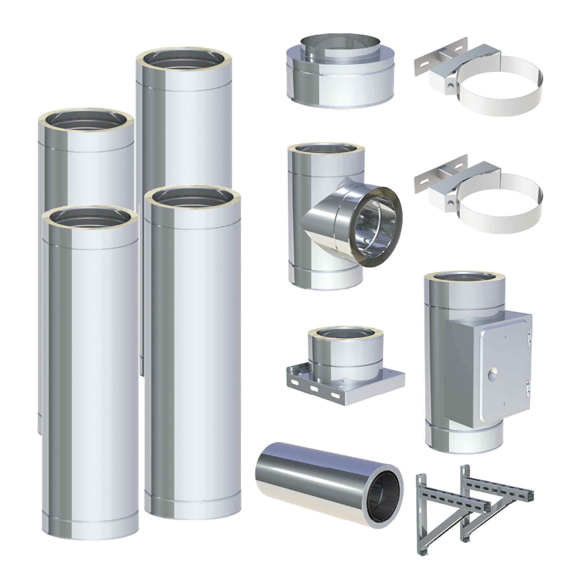 Jeremias DW-ECO 2.0 Edelstahlschornstein-Bausatz 4 m – dargestellter Lieferumfang