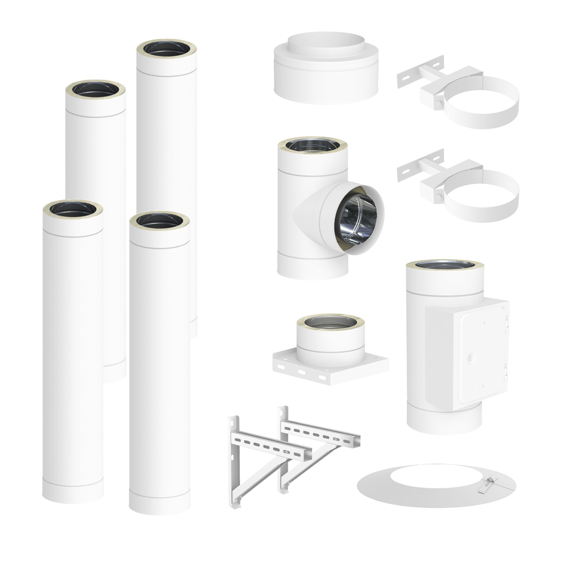 Jeremias DW-WHITE Edelstahlschornstein-Bausatz 4 m – dargestellter Lieferumfang