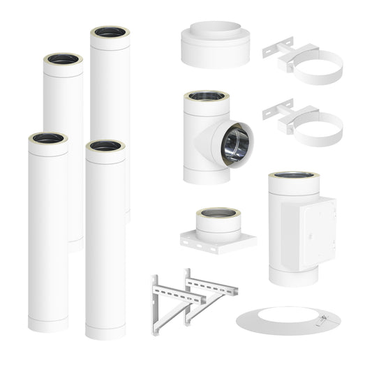 Jeremias DW-WHITE Edelstahlschornstein-Bausatz 4 m – dargestellter Lieferumfang