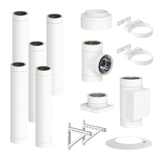 Jeremias DW-WHITE Edelstahlschornstein-Bausatz 5 m – dargestellter Lieferumfang