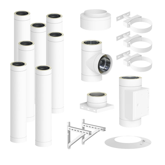 Jeremias DW-WHITE Edelstahlschornstein-Bausatz 7 m – dargestellter Lieferumfang