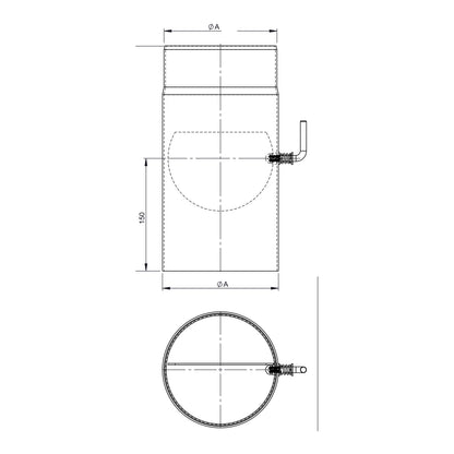 Maßzeichnung Jeremias FERRO-LUX Längenelement 300mm mit Drosselklappe