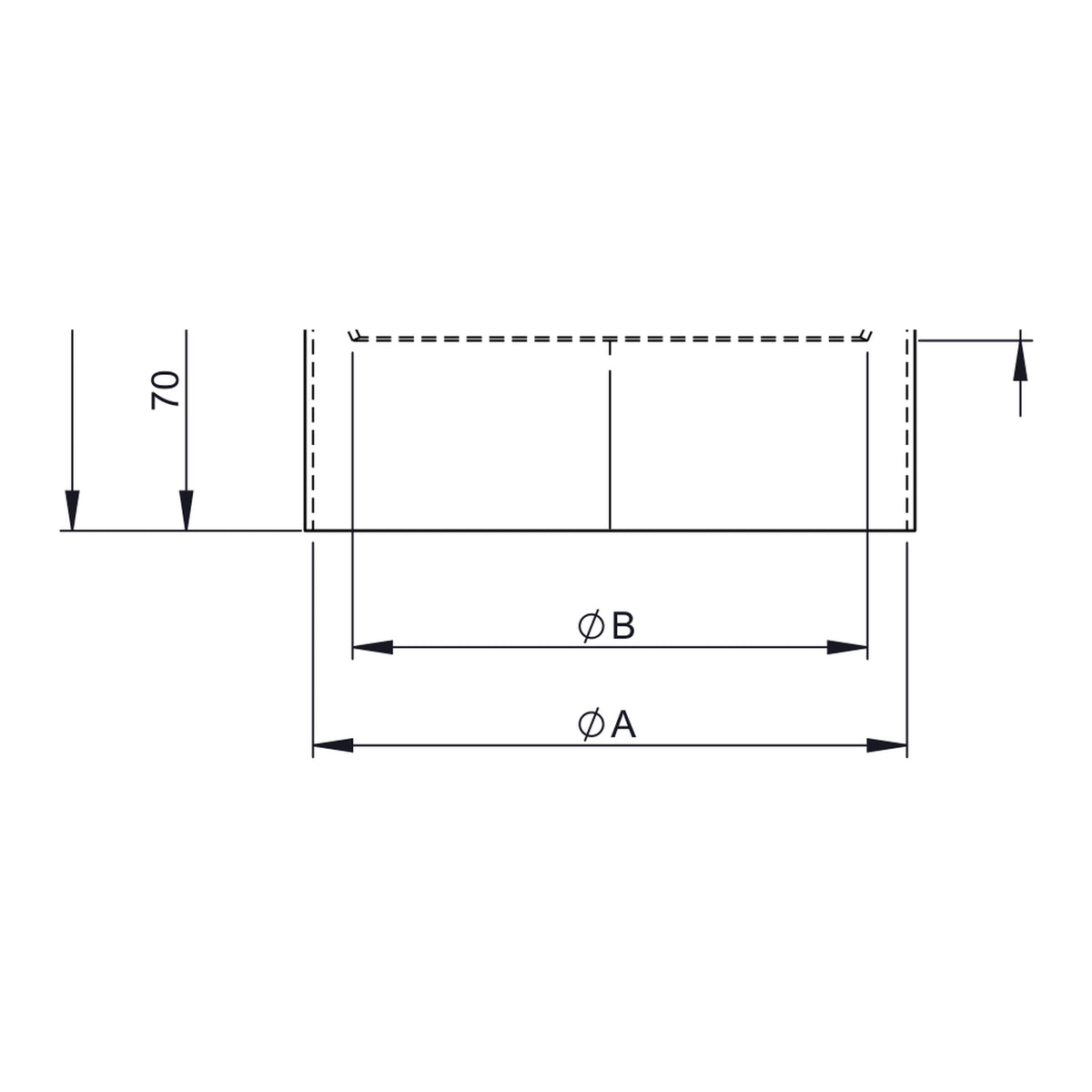 Maßzeichnung Jeremias FERRO-LUX Längenelement 150mm mit Kondensatring (ohne Einzug)