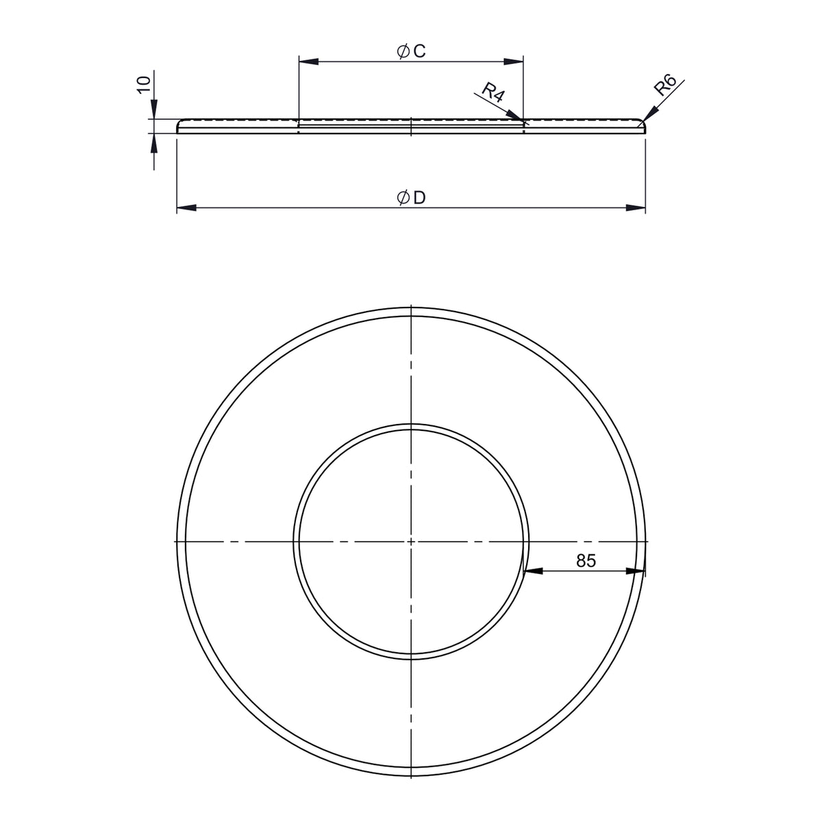 Maßzeichnung Jeremias FERRO-LUX Wandrosette groß 85mm
