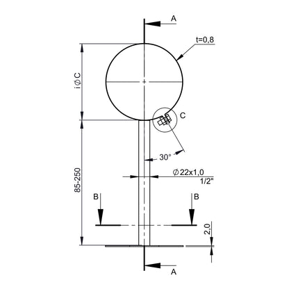 Maßzeichnung Jeremias ISO-LINE Wandhalter bis 250mm, einstrebig