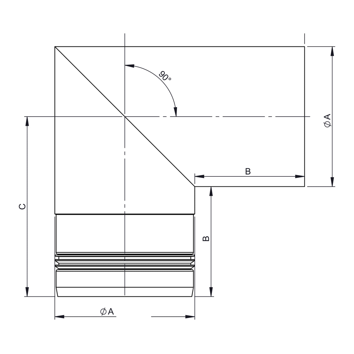 Maßzeichnung Jeremias PELLET-LINE Kniewinkel 90°