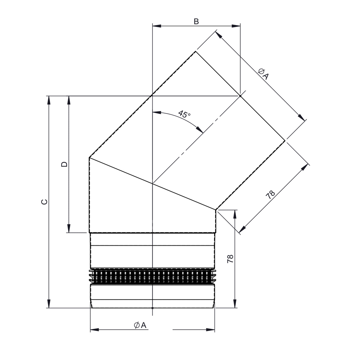 Maßzeichnung Jeremias PELLET-LINE Winkel 45°