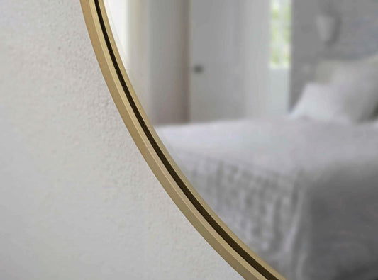 Joy Gold – Ovale Wandspiegel im gelben Rahmen aus gebürstetem Aluminium - Ofenerlebnis.de