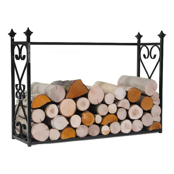 CookKing Kaminholzregal Aldi – Breites Kaminholzregal mit ornamentalen Seitenteilen und Holzfüllung