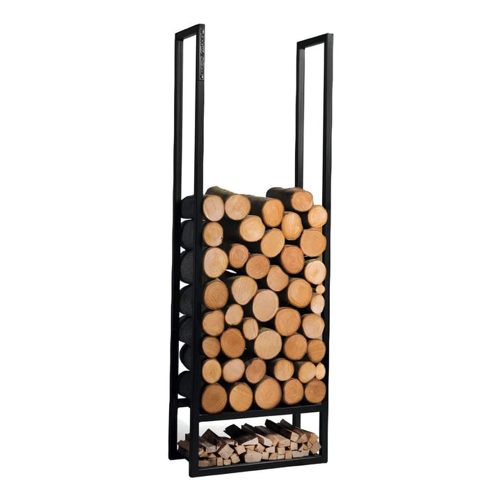 CookKing Kaminholzregal Atos – Hohes rechteckiges Kaminholzregal mit Holzfüllung und unterem Fach für Anzündholz