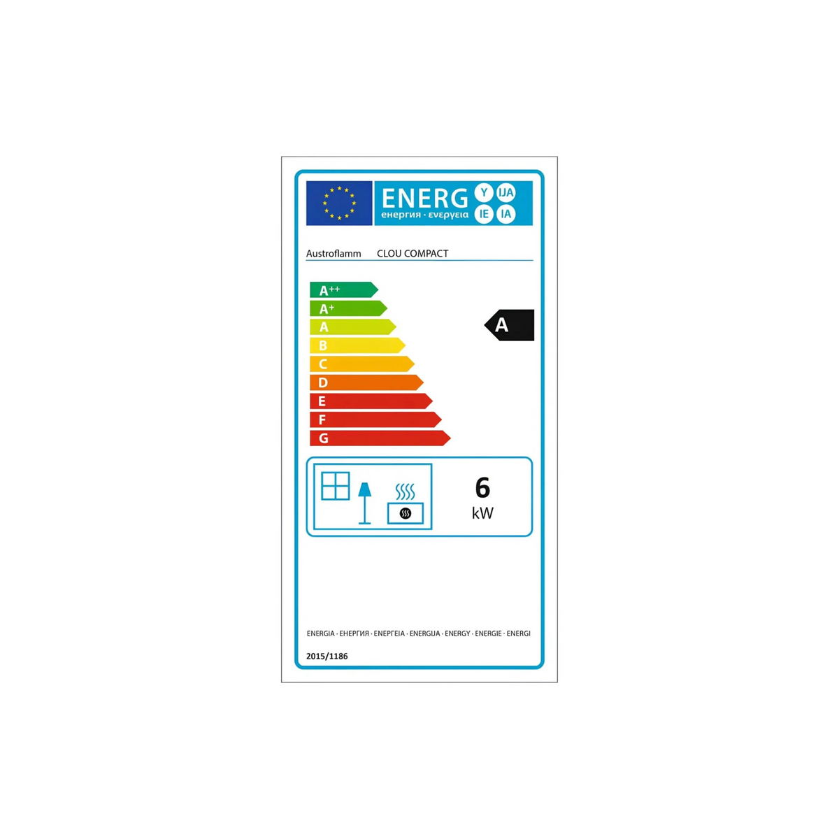 Energielabel Kaminofen Austroflamm Clou Compact 2.0 6 kW
