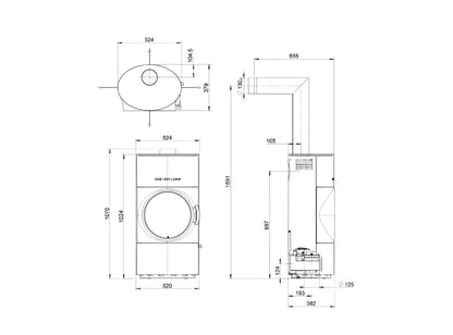 Austroflamm Kaminofen Clou Compact Cook Technische Zeichnung - ofenerlebnis.de
