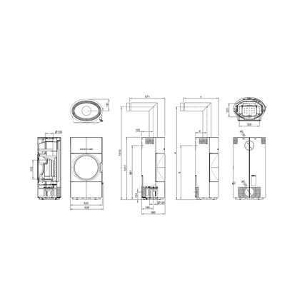 Technische Zeichnung Kaminofen Austroflamm Clou Compact Flat
